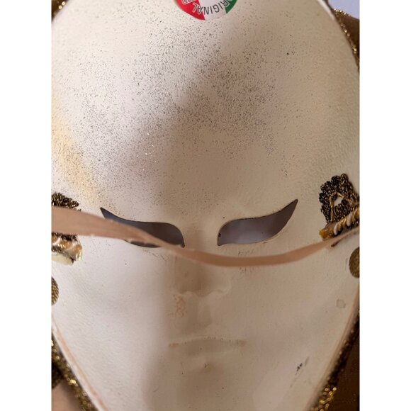 Handcrafted Venetian Jester Masquerade Mask With Gold Glitter Detailing & Ribbon - Picture 12 of 12